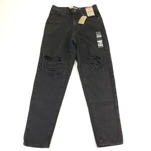 NEW Levi's High Waisted Mom Jeans Womens 26x27 Black Distressed Grunge Tapered
